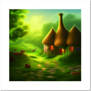 Fantasy House In a Greenery Scene, Fantasy Cottagecore artwork Posters and Art